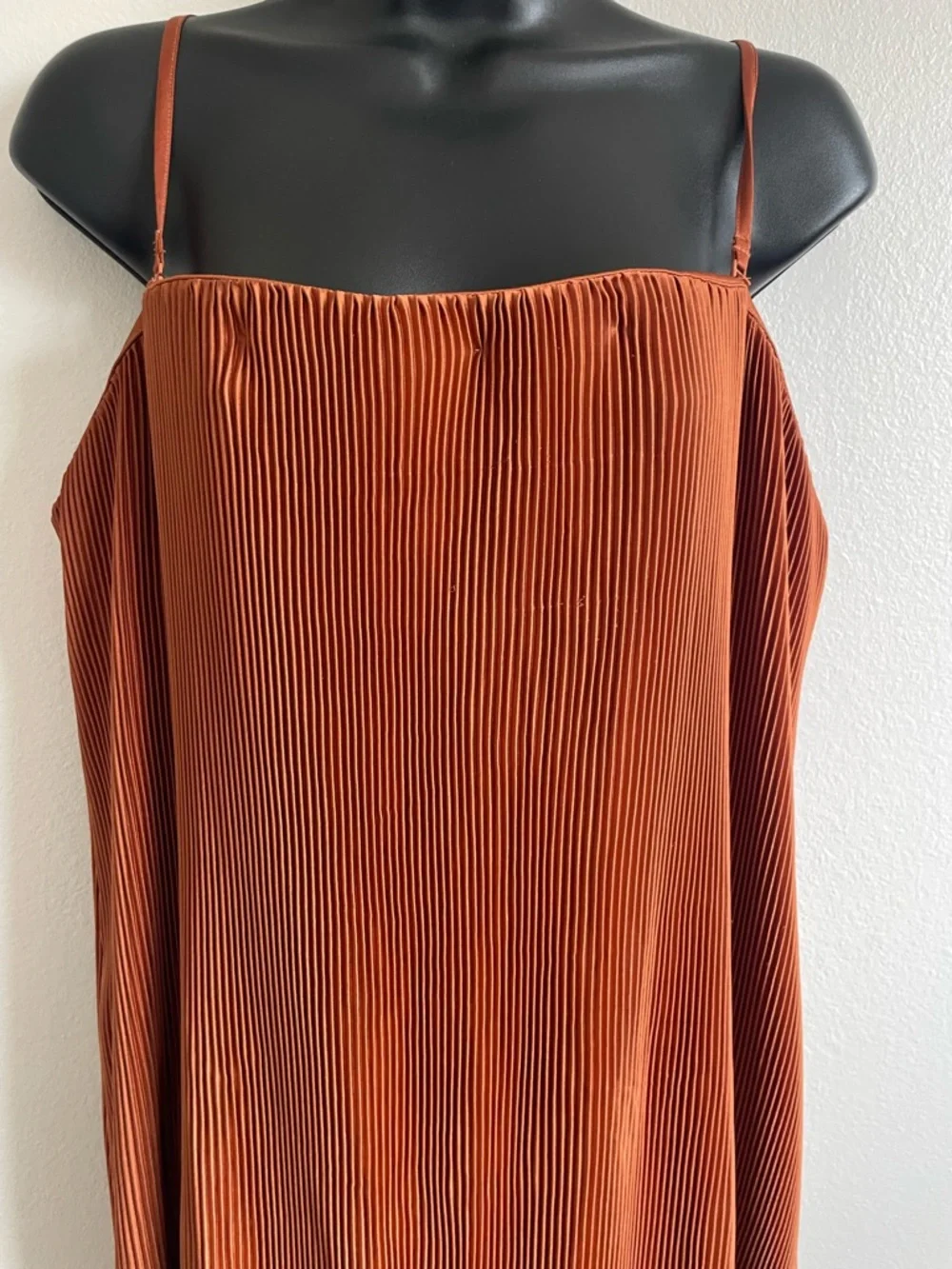 Abercrombie & Fitch Pleated Satin Midi Dress Rust Orange Slip Dress XLP